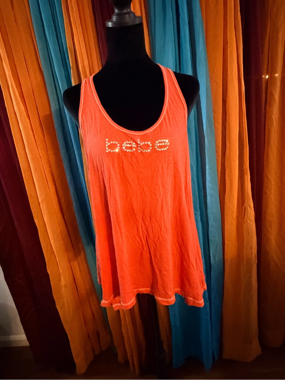 bebe Orange Scoop Neck Tank with Studded Logo